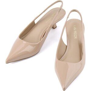 Jenn Ardor Women's Nude Slingback Low Heels Kitten Pumps Dressy Heeled Sandals
